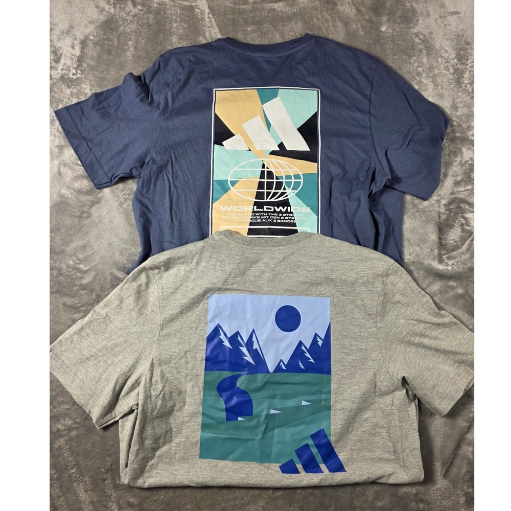 Adidas T-Shirt Bundle Lot of 2 Mens Small Gray‎ Blue Mountain Graphic Logo NEW